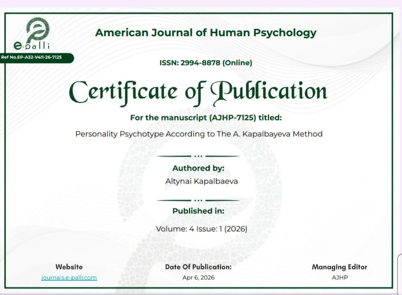 Certificate of publication in American Journal of Human Psychology
